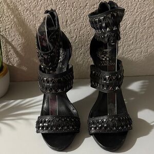 Vince Camuto Black Studded Leather Strappy Heels
